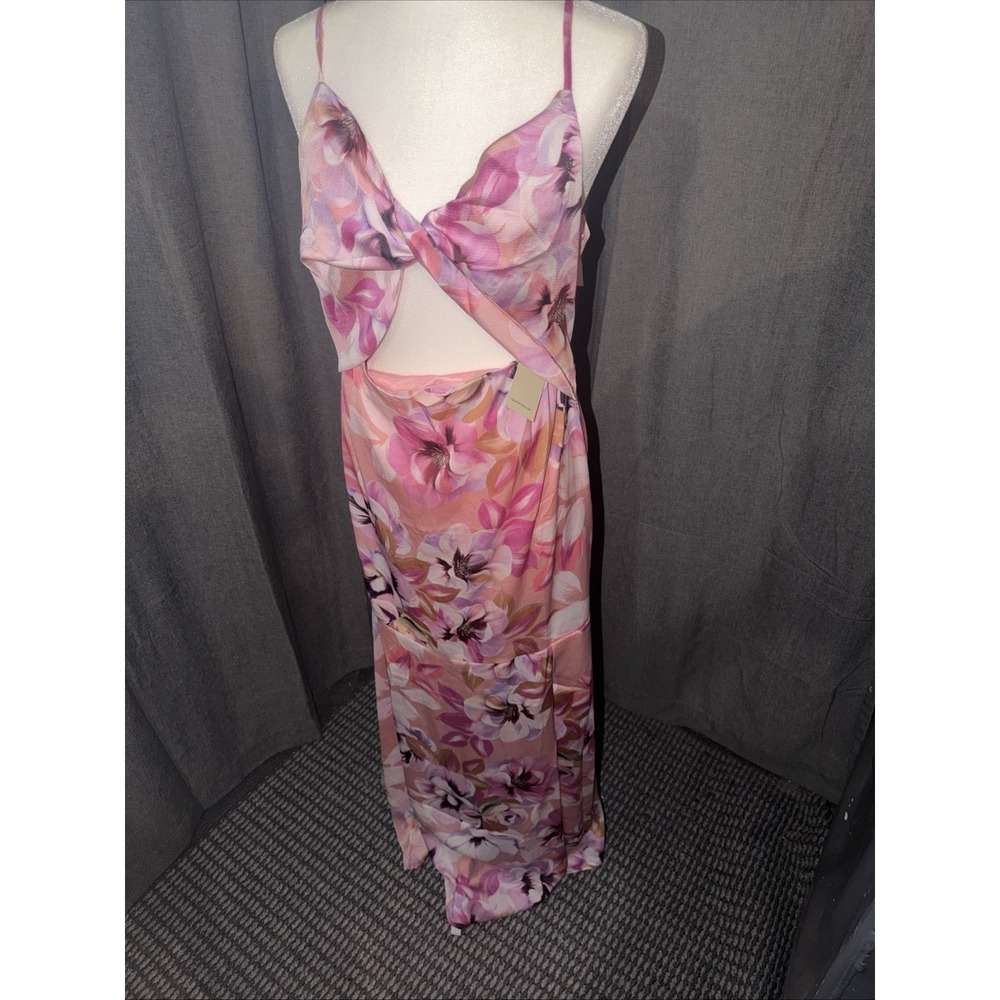 Liquorish London Pink Floral Twist Front Cutout Maxi Dress US 10 NWT
